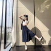 Tibetan blue workwear skirt pants for women's summer 2024 new style Yamamoto skirt skirt skirt skirt skirt seven-inch wide-leg pants details Picture